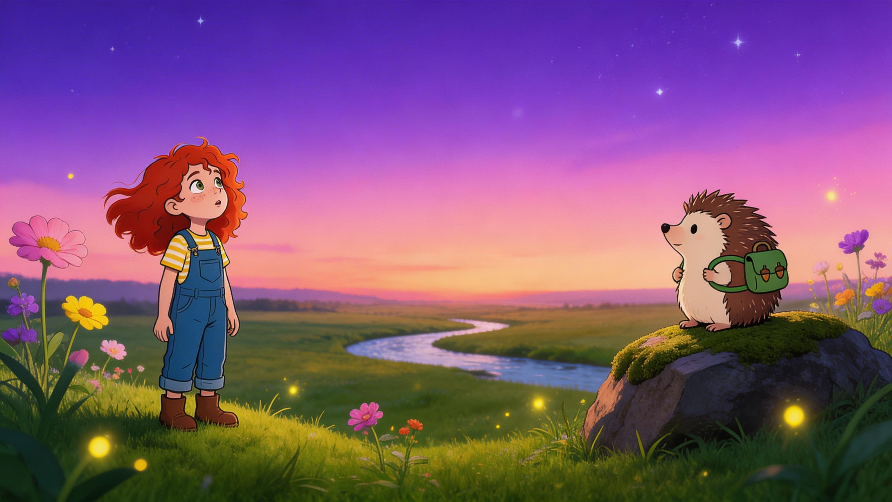 Luna and Bramble in a twilight meadow