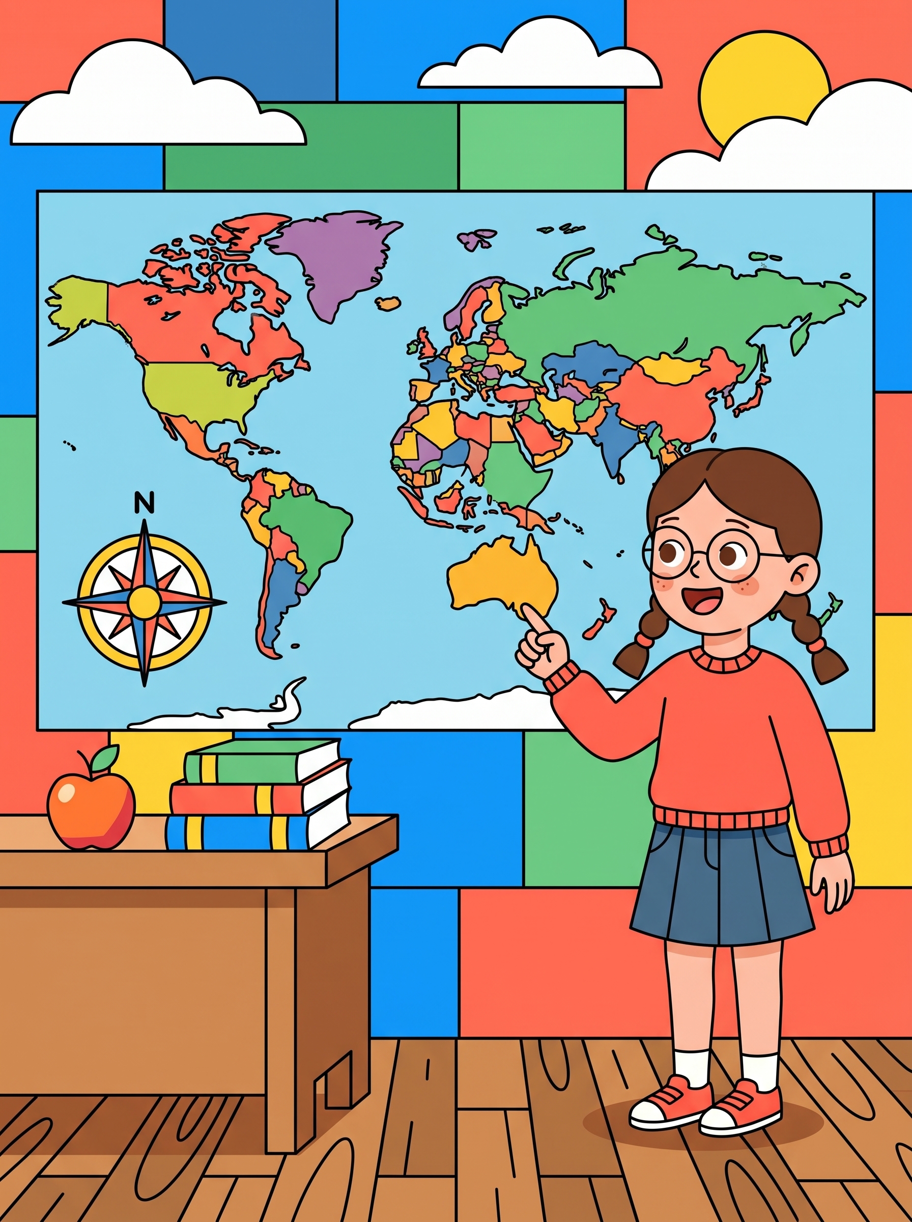 The same character in a geography lesson